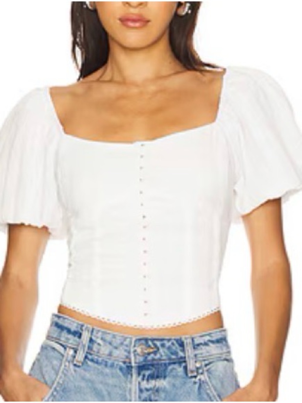 Heartloom White Square-Neck Puff Sleeve Crop Top